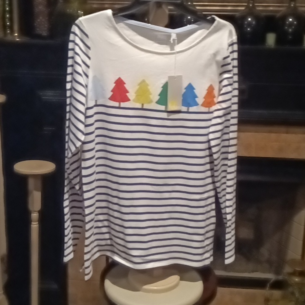 FINAL PRICE NWT Boden white & blue striped long sleeve blouse Sz 10 - Picture 3 of 6